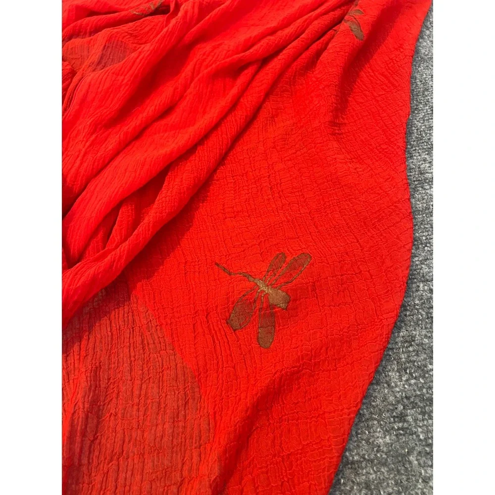 Boho Red Dragonfly Textured Gauze Scarf Wrap | Unknown Brand